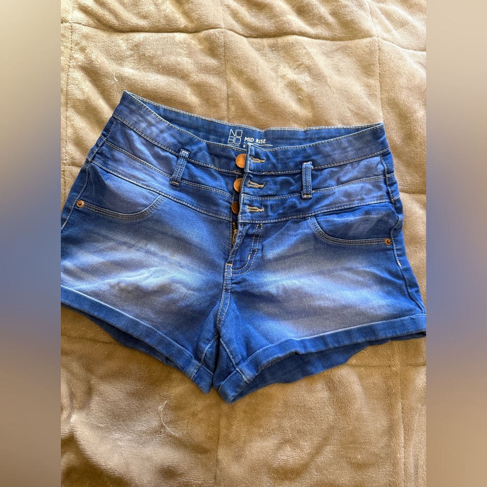 NOBO Women's High Waist Blue Denim Shorts